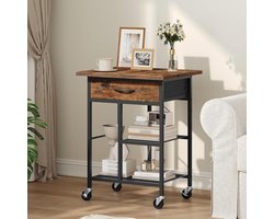 Draaibare Printertafel - Ruimtebesparend en Multifunctioneel - 3 Niveaus en Stabiele Constructie - Handige Stoffen Lade - Perfect voor Kantoren en Werkruimtes - Duurzaam, Metalen en Houten Frame