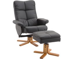 Draaibare relaxstoel met voetenbank 360° en ligfunctie - Houten frame - Zwart