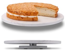 Draaibare ronde marmeren taartplaat - serveerschaal met voet - wit draaiplateau - etagère voor taartstandaard - tafeldecoratie