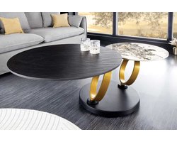 Draaibare salontafel DANCING RINGS zwart wit goud natuursteen leisteen keramiek rond - 44317