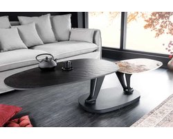 Draaibare salontafel MOVEMENT zwart wit natuursteen keramiek 2 niveaus uitschuifbaar metalen onderstel - 44234