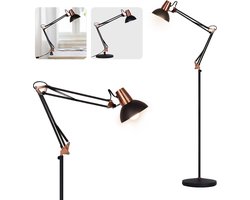 Draaibare staande LED-vloerlamp van retro metaal met 3 gebruiksmodi - staande lamp, tafellamp en cliplamp - leeslamp voor architecten E27 met knop
