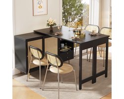 Draaibare statafel - Keukenkast bar - Ruim werkblad - Rotandeur opbergruimte - 107 x 40 x 714 cm - Zwart