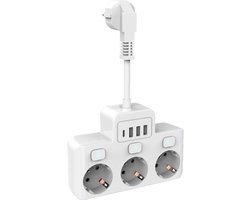 Draaibare stekkerdoos - wandmontage stekkerdoos met onafhankelijke schakelaar en 3 USB-stopcontacten