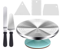 Draaibare taartplateau van aluminiumlegering - 30 cm - met 2 paletten en 3 deegschrapers - draaibare taartplaat voor taartdecoratie en bakken - geweldig cadeau-idee