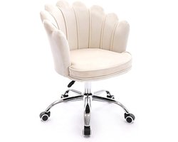 Draaibare Velvet Bureaustoel met Wielen – Ergonomische Shell Vanity Stoel Verstelbare Zithoogte 46–56 cm voor Slaapkamer, Kantoor & Make-up – Wit