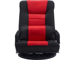 Draaibare Vloergamestoel met Armleuningen, 360° Draaibare Vloerstoel, 6-Voudig Verstelbare Rugleuning, Lendensteun, Opvouwbare Relaxfauteuil voor Tv-Kijken, Lezen, Rood/Zwart