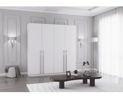 Draaideurkast Glamy 4D - Wit, Moderne 4-deurs kledingkast met veel opbergruimte, legplanken – ideaal voor slaapkamer, dressing of jeugd kamer, kast garderobe draaideurkast