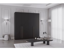 Draaideurkast Glamy 4D - Zwart, Moderne 4-deurs kledingkast met veel opbergruimte, legplanken – ideaal voor slaapkamer, dressing of jeugd kamer, kast garderobe draaideurkast