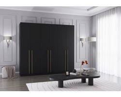 Draaideurkast Glamy 6D - Zwart, Moderne 6-deurs kledingkast met veel opbergruimte, legplanken – ideaal voor slaapkamer, dressing of jeugd kamer, kast garderobe draaideurkast