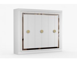 Draaideurkast LUMINE 2 - 230 cm Kledingkast Kledingkast Slaapkamer - LUMINE 2 (Wit + Goud)
