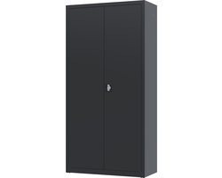 Draaideurkast - Povag - 199x100x43,5 cm - Zwart - 4 legplanken - 65 kg per legplank - werkplaatskast, archiefkast, kantoorkast - DKP-105