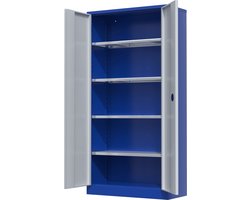 Draaideurkast - Povag - 200x100x45 cm - Blauw/grijs - cilinderslot - 4 legplanken - 60 kg per legplank - metalen kast met deuren - GMP.101.01