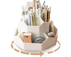 Draaiende Bureau Organizer – Lichtgrijs - Pennenhouder – Pennenbak – Kunststof – Roterend Opbergsysteem – Bureau Accessoires – Make-up Organiser – Afm: 18 cm breed x 13 cm hoog