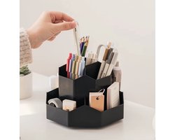 Draaiende Bureau Organizer – Zwart - Pennenhouder – Pennenbak – Kunststof – Roterend Opbergsysteem – Bureau Accessoires – Make-up Organiser – Afm: 18 cm breed x 13 cm hoog
