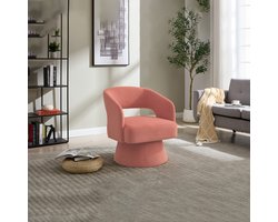 Draaifauteuil - 360° Graden - Fluweel - Open Rugleuning - Roze - Modern - Voor Woonkamer/Slaapkamer/Kantoor