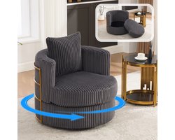 Draaifauteuil - 360° Relaxfauteuil Met Ribstof, Opbergruimte En Zachte Zitting - Grijs