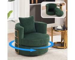 Draaifauteuil - 360° Ribstof Relaxstoel Met Opbergruimte En Zachte Zitting Donkergroen