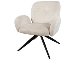 Draaifauteuil Bobby 360° Perfect Harmony Ivory - 80x68x75 cm - Luxe Comfortabele Fauteuil - Moderne Designstoel - Zachte Stoffen Bekleding - Zwarte Metalen Poot - Draaistoel voor Woonkamer Lounge of Kantoor