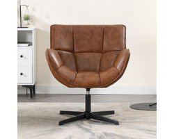 Draaifauteuil – Fauteuil – Lounge Stoel – Armstoel – Draaistoel – PU Leder – 360° Draaibaar – Stevig Metalen Kruispoot – Comfortabele Zithoogte 44,5 cm – Bruin