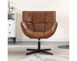 Draaifauteuil – Fauteuil – Lounge Stoel – Armstoel – Draaistoel – PU Leder – 360° Draaibaar – Stevig Metalen Kruispoot – Comfortabele Zithoogte 44,5 cm – Bruin