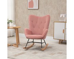 Draaifauteuil – Fauteuil – Lounge Stoel – Relaxstoel – Draaistoel – Diamond Quilting – Houten Slede – Fluweel Look – Max Belastbaar 150 kg – Roze