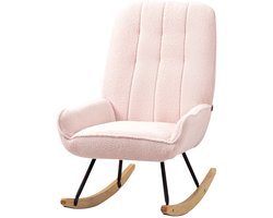 Draaifauteuil – Fauteuil – Relaxstoel – Lounge Stoel – Zachte Roze Fleece Bekleding – Rubberhouten Sleden – Max 150 kg Draagvermogen – Comfortabel Draaimechanisme
