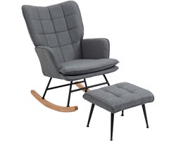 Draaifauteuil – Lounge Stoel – Relax Fauteuil – Schommelstoel – Leesstoel – Grijs Linnen Look – Inclusief Voetenbank – Draagvermogen 130 kg – Compact 64x89x90 cm
