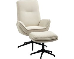 Draaifauteuil met Hocker 83 x 72 x 107 cm, Beige, Polyester, Relaxfauteuil, TV-fauteuil, Leesstoel, Zitstoel, 360° Draaibaar, Verstelbare Rugleuning tot 130°, Zachte Schuimvulling, Hoge Rugleuning, Voor Woonkamer, Slaapkamer en Werkkamer