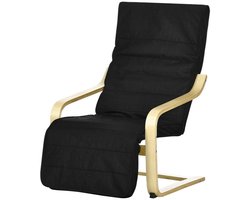 Draaifauteuil – Schommelstoel – Relaxstoel – Lounge Stoel – Vintage Design – Verstelbare Voetensteun – Zwart Met Gouden Berkenhout – Comfortabele Acetaat Bekleding