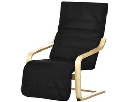 Draaifauteuil – Schommelstoel – Relaxstoel – Lounge Stoel – Vintage Design – Verstelbare Voetensteun – Zwart Met Gouden Berkenhout – Comfortabele Acetaat Bekleding