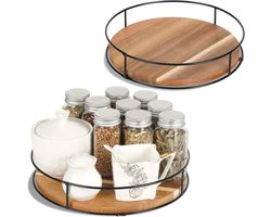 Draaiplateau - 32 cm - Keuken organizer - Keukenrek - kruidenrek - Roteerbaar - Zwart - Hout