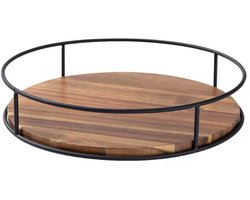 Draaiplateau Hout - Rond Draaibaar Kruidenrek Ø29 cm – Acaciahout & Metaal - Draaiplateau Keuken - voor Kruiden, Olie en Sausjes – Keuken Organizer – Hoogte 5,5 cm - Draaischijf - Lazy Susan - Draaiplateau - Draaiplank - Roterend plateau