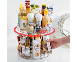 Draaiplateau, organizer, 2 etages, 23 cm, keukenorganizer, kruidenrek, draaibaar, draaibare organizer voor keuken, kast, onderkast, wastafel, make-uptafel, transparant