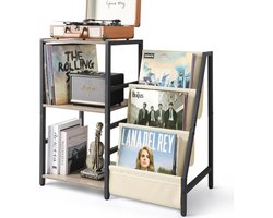 Draaiplatform Tafel met 3 Niveaus Opslag voor Vinyl Platen - Platenspeler Stand voor Tot 200 Albums - Vinyl Record Holder Kast voor Woonkamer - Wit - Modern Design voor Muziekliefhebbers