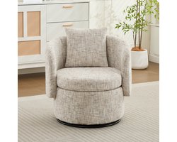 Draaistoel, 360° draaibare accentstoel met verborgen opbergruimte en vol rugkussen, moderne fauteuil voor woonkamer, slaapkamer, hoek, leeshoek (Ivoor)