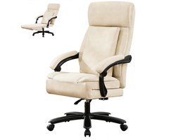 Draaistoel - Bureaustoel - ergonomische draaistoel - met opklapbare armleuningen - draaibare ergonomische stoel - hoge rugleuning - gewatteerde opklapbare armleuningen - Beige- Geschikt voor thuis en op kantoor