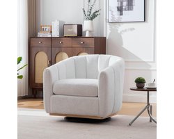 Draaistoel Chenille - Loungestoel Kuipstoel - Ontspannen Zitten - 360 Graden Draaibaar - 81x75.5x73cm - Ivoor