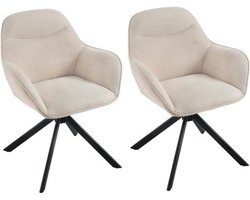 Draaistoel eetkamer beige - set van 2 draaibare gestoffeerde stoelen met armleuning