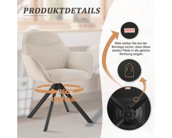 Draaistoel Eetkamer met Armleuning Set van 2 – Luxe 360° Draaibare Eetkamerstoelen Beige – Ergonomische Keukenstoelen met Metalen Poten & Gestoffeerde Rugleuning – Comfortabele Stoelen voor Eetkamer, Keuken & Kantoor – Ganeey
