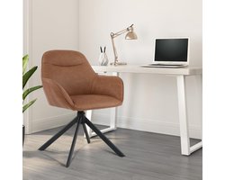 Draaistoel Eetkamer Set van 2 met Armleuning – Luxe 360° Draaibare Eetkamerstoelen van Kunstleer in Bruin – Ergonomische en Gestoffeerde Keukenstoelen met Metalen Poten – Comfortabele Stoelen voor Eetkamer, Woonkamer & Kantoor – Ganeey