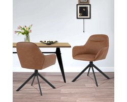 Draaistoel Eetkamer Set van 4 – Ganeey Luxe Kunstleren Eetkamerstoelen met Armleuning – 360° Draaibare Stoelen – Comfortabele Gestoffeerde Stoelen – Moderne Keukenstoelen voor Woonkamer & Eetkamer – Bruin