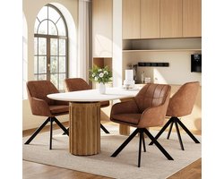 Draaistoel Eetkamerstoel Ergonomisch Kunstleer Bruin 52,4x52,5x83 cm – Set van 2 Met Armleuning, Beklede Stoel, Draaibaar Voor Woonkamer & Keuken – Pauwhome