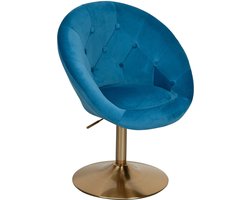 Draaistoel - Gestoffeerde Club Fauteuil met Rugleuning - Lounge Cocktail Fauteuil met Stoffen Bekleding - Blauw Fluweel en Goud Design