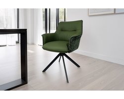 Draaistoel LE GRAND Groen Echt Leer Getextureerde Stof Zwart Metalen Frame - 46991
