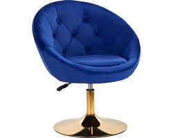 Draaistoel LUX donkerblauw fluweel - salonstoel - decor - visagie stoel - kapper stoel - fluweel - gouden stoel