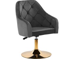 Draaistoel LUX grijs fluweel - salonstoel - decor - visagie stoel - kapper stoel - fluweel - gouden stoel