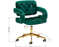 Draaistoel LUX groen fluweel - luxe stoel - salonstoel - decor - visagie stoel - kapper stoel - fluweel - gouden stoel - draaibaar