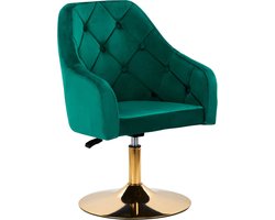 Draaistoel LUX groen fluweel - salonstoel - decor - visagie stoel - kapper stoel - fluweel - gouden stoel