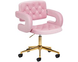 Draaistoel LUX roze fluweel - luxe stoel - salonstoel - decor - visagie stoel - kapper stoel - fluweel - gouden stoel - draaibaar
